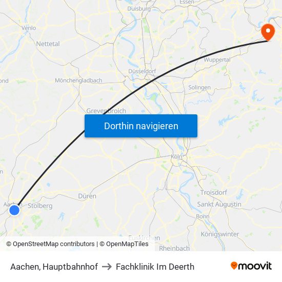 Aachen, Hauptbahnhof to Fachklinik Im Deerth map