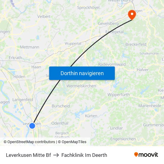 Leverkusen Mitte Bf to Fachklinik Im Deerth map