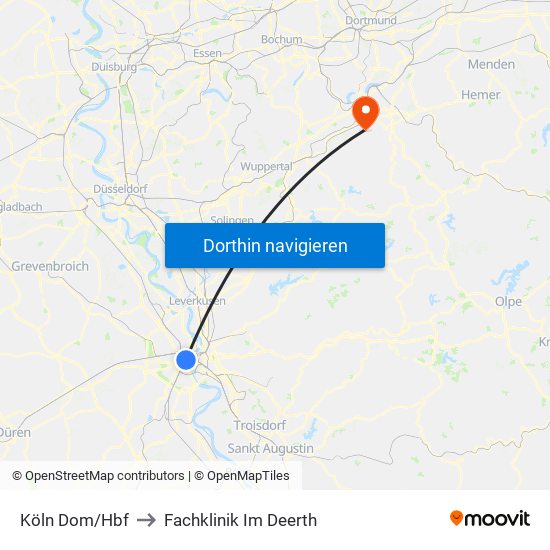 Köln Dom/Hbf to Fachklinik Im Deerth map