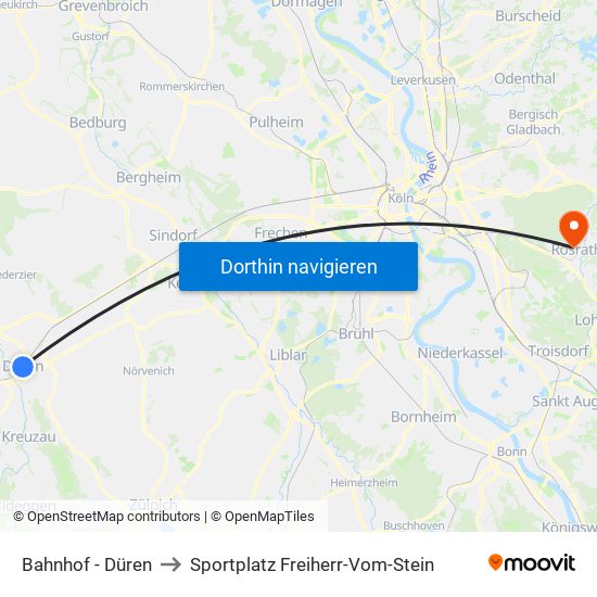 Bahnhof - Düren to Sportplatz Freiherr-Vom-Stein map