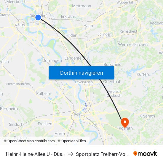 Heinr.-Heine-Allee U - Düsseldorf to Sportplatz Freiherr-Vom-Stein map