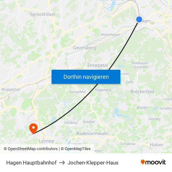 Hagen Hauptbahnhof to Jochen-Klepper-Haus map