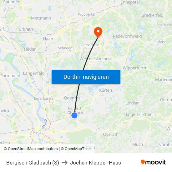 Bergisch Gladbach (S) to Jochen-Klepper-Haus map