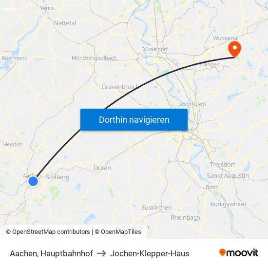 Aachen, Hauptbahnhof to Jochen-Klepper-Haus map