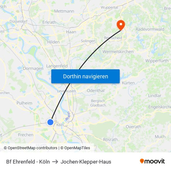 Bf Ehrenfeld - Köln to Jochen-Klepper-Haus map