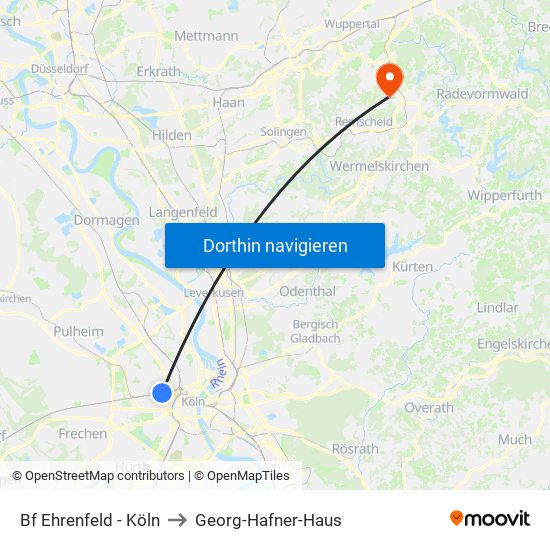 Bf Ehrenfeld - Köln to Georg-Hafner-Haus map
