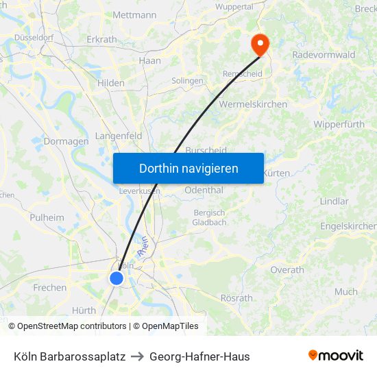 Köln Barbarossaplatz to Georg-Hafner-Haus map