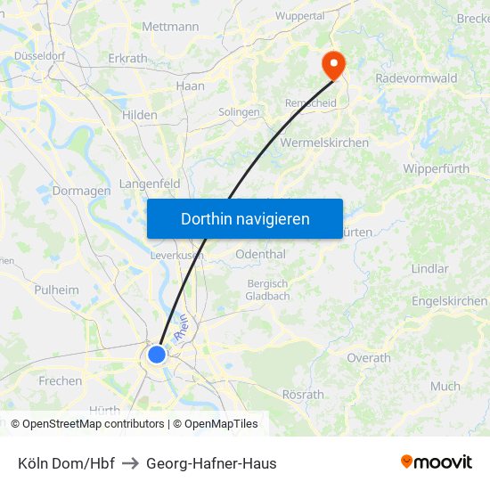 Köln Dom/Hbf to Georg-Hafner-Haus map