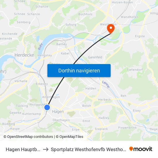 Hagen Hauptbahnhof to Sportplatz Westhofenvfb Westhofen 1919 E.V. map