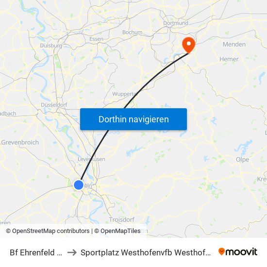 Bf Ehrenfeld - Köln to Sportplatz Westhofenvfb Westhofen 1919 E.V. map