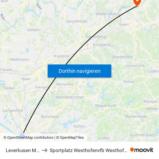 Leverkusen Mitte Bf to Sportplatz Westhofenvfb Westhofen 1919 E.V. map