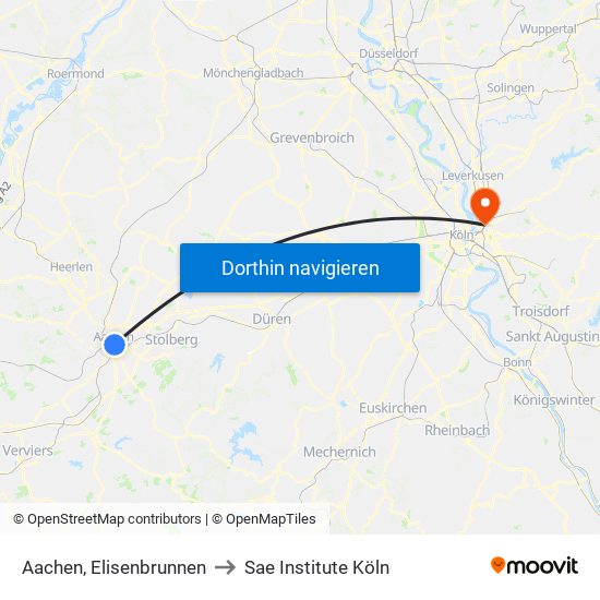 Aachen, Elisenbrunnen to Sae Institute Köln map