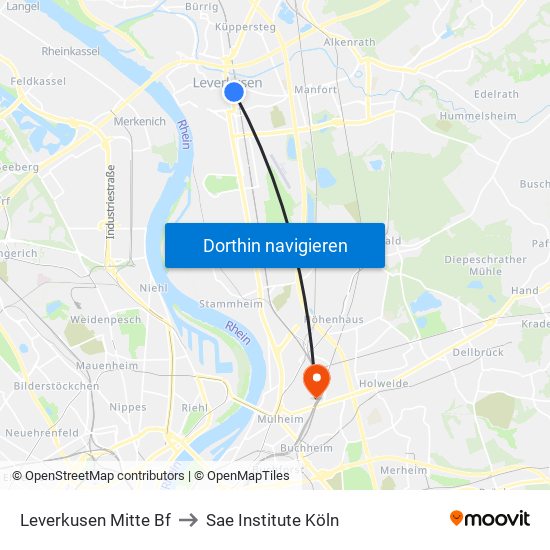 Leverkusen Mitte Bf to Sae Institute Köln map