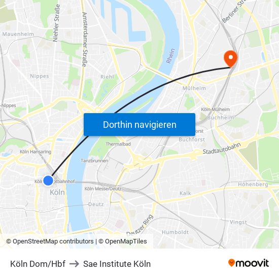 Köln Dom/Hbf to Sae Institute Köln map