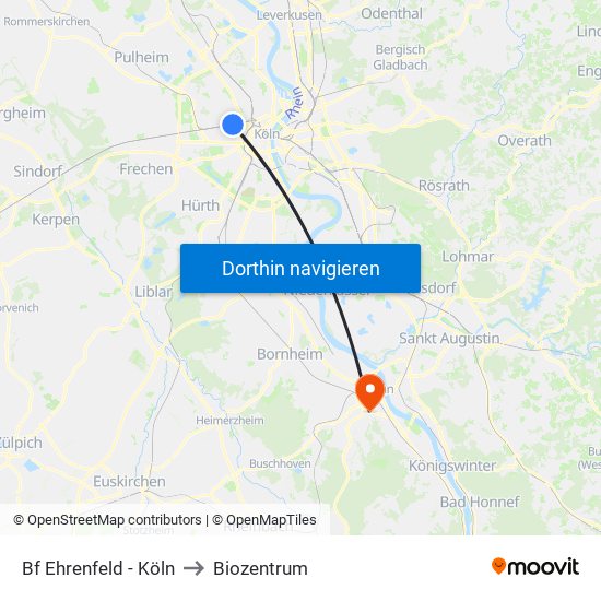 Bf Ehrenfeld - Köln to Biozentrum map