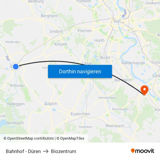 Bahnhof - Düren to Biozentrum map