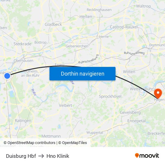 Duisburg Hbf to Hno Klinik map