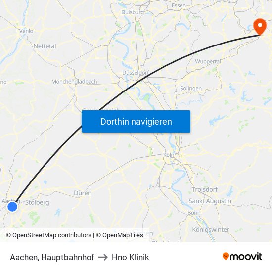 Aachen, Hauptbahnhof to Hno Klinik map