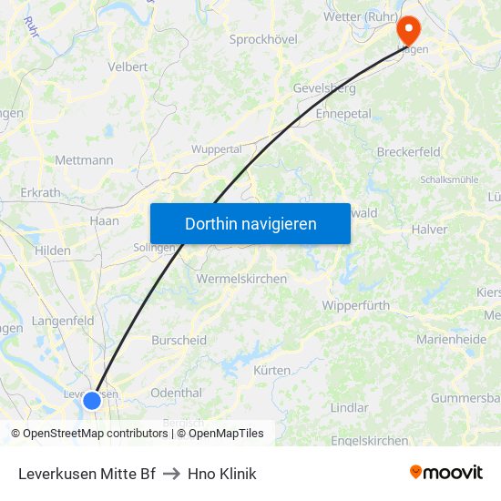 Leverkusen Mitte Bf to Hno Klinik map