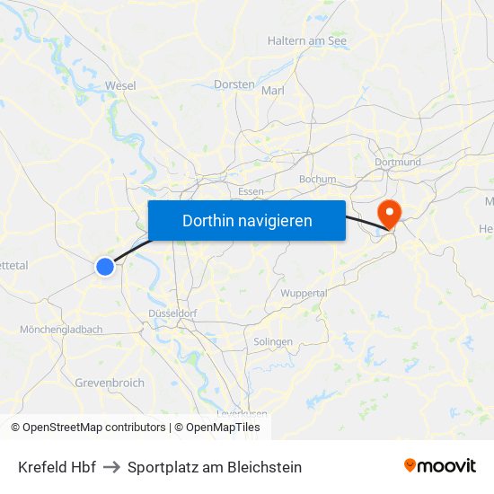 Krefeld Hbf to Sportplatz am Bleichstein map