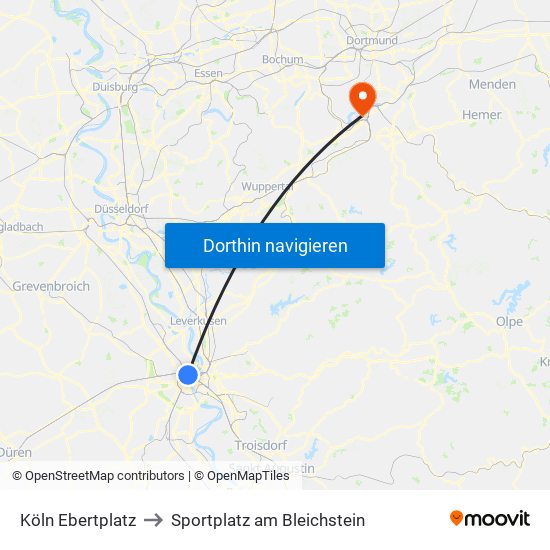 Köln Ebertplatz to Sportplatz am Bleichstein map