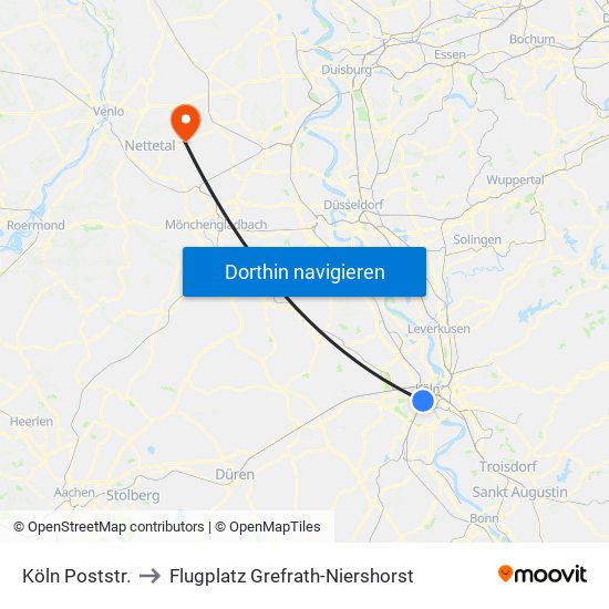 Köln Poststr. to Flugplatz Grefrath-Niershorst map