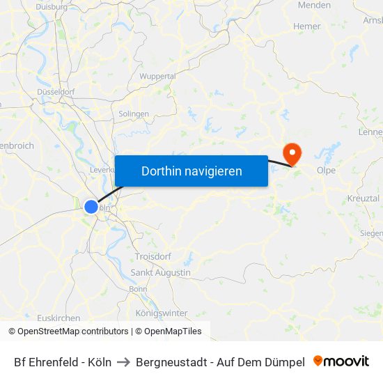 Bf Ehrenfeld - Köln to Bergneustadt - Auf Dem Dümpel map