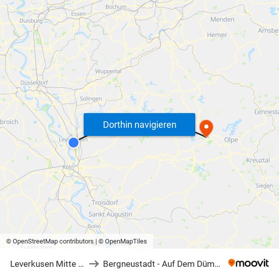 Leverkusen Mitte Bf to Bergneustadt - Auf Dem Dümpel map