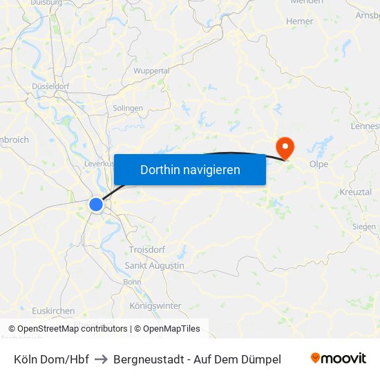 Köln Dom/Hbf to Bergneustadt - Auf Dem Dümpel map