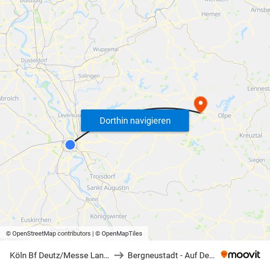 Köln Bf Deutz/Messe Lanxess Arena to Bergneustadt - Auf Dem Dümpel map