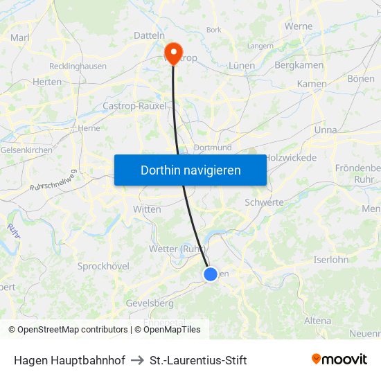 Hagen Hauptbahnhof to St.-Laurentius-Stift map