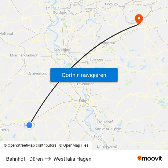 Bahnhof - Düren to Westfalia Hagen map