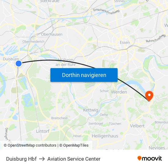 Duisburg Hbf to Aviation Service Center map