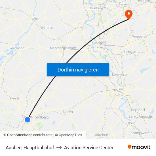 Aachen, Hauptbahnhof to Aviation Service Center map