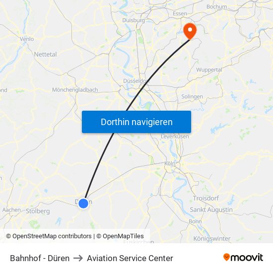 Bahnhof - Düren to Aviation Service Center map