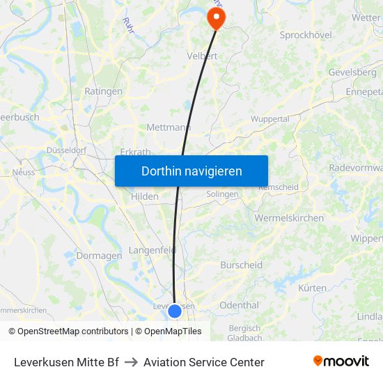 Leverkusen Mitte Bf to Aviation Service Center map