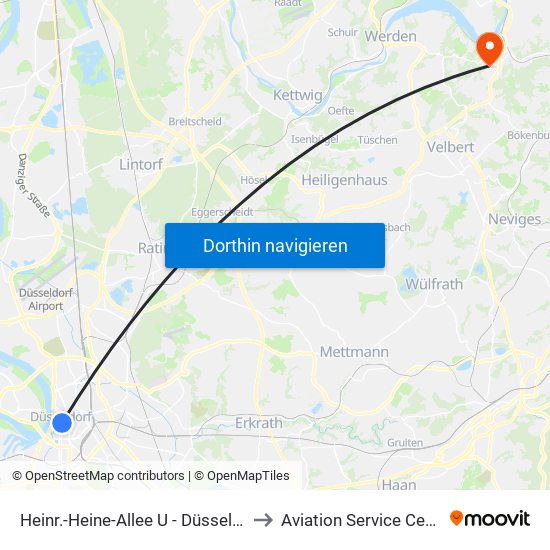 Heinr.-Heine-Allee U - Düsseldorf to Aviation Service Center map