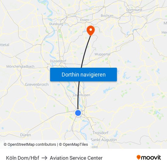 Köln Dom/Hbf to Aviation Service Center map