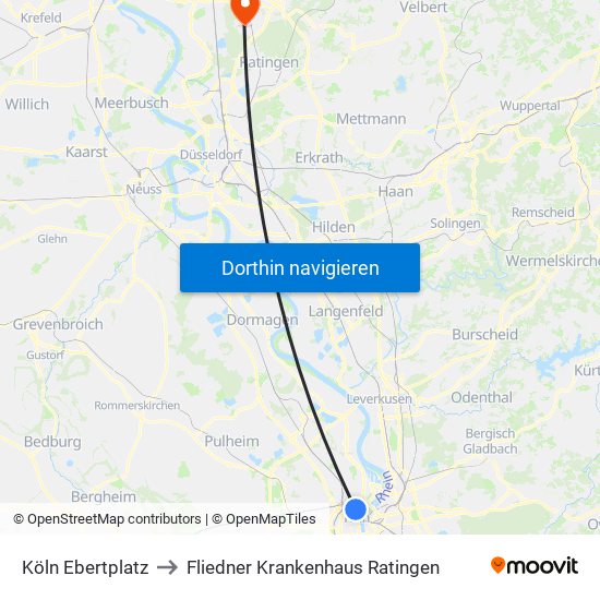 Köln Ebertplatz to Fliedner Krankenhaus Ratingen map