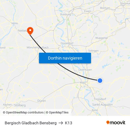Bergisch Gladbach Bensberg to K13 map