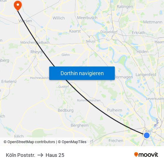 Köln Poststr. to Haus 25 map