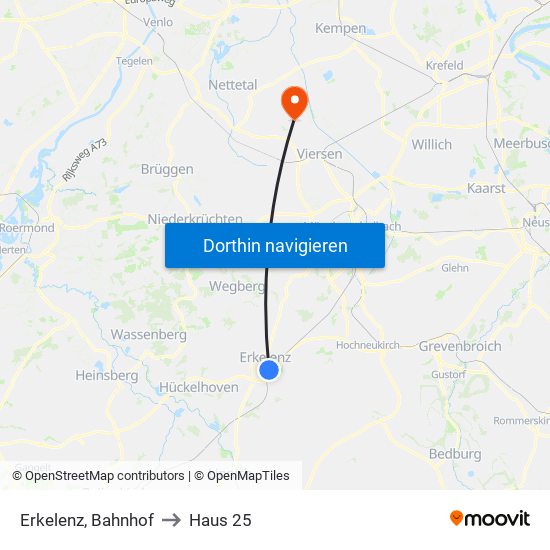 Erkelenz, Bahnhof to Haus 25 map