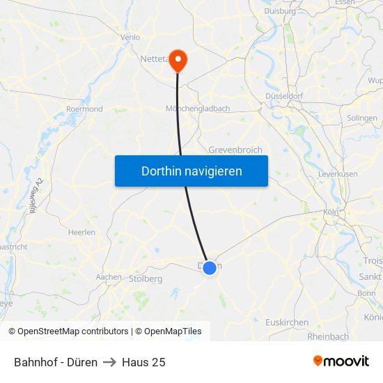 Bahnhof - Düren to Haus 25 map