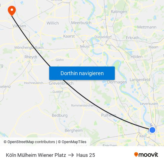 Köln Mülheim Wiener Platz to Haus 25 map