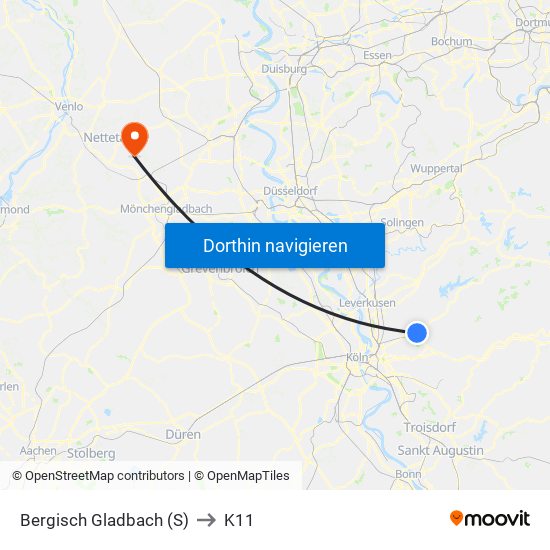 Bergisch Gladbach (S) to K11 map