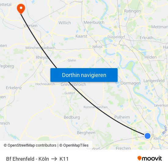 Bf Ehrenfeld - Köln to K11 map