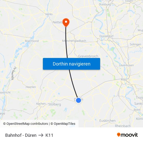 Bahnhof - Düren to K11 map