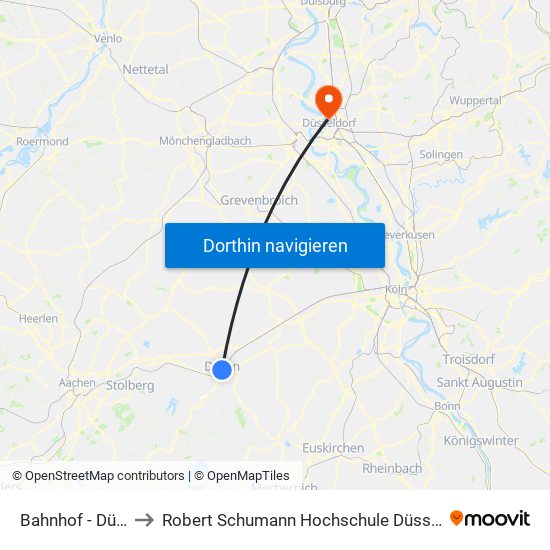 Bahnhof - Düren to Robert Schumann Hochschule Düsseldorf map