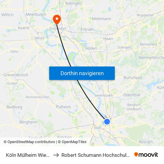 Köln Mülheim Wiener Platz to Robert Schumann Hochschule Düsseldorf map