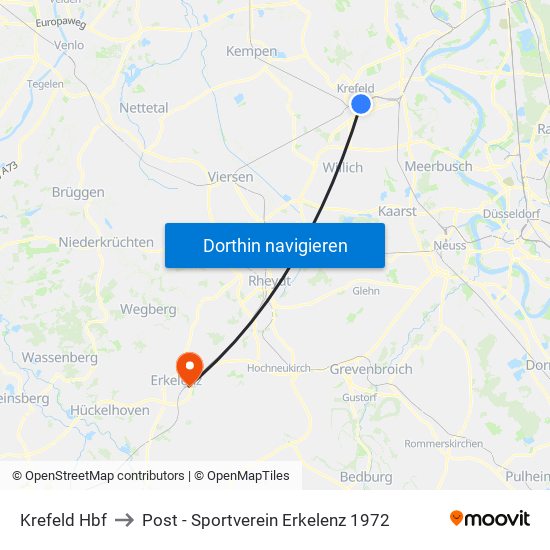 Krefeld Hbf to Post - Sportverein Erkelenz 1972 map